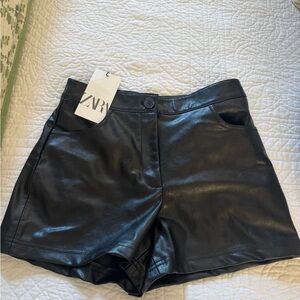 Zara High Waist Black Leather Shorts
